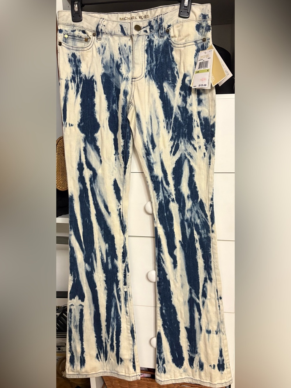 Michael Kors Women's Blue Flared Tie-Dye Jeans with original store tags